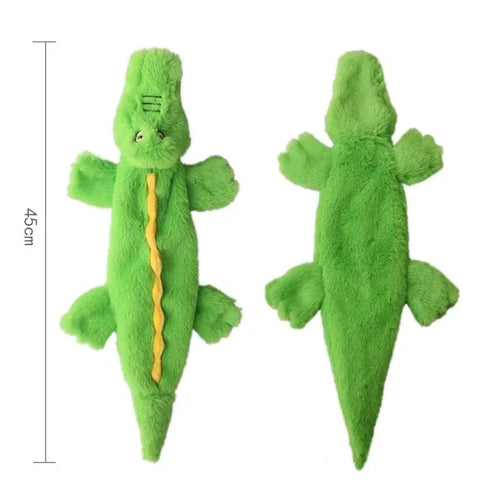 Planet Gates Green Crocodile Funny Simulated Animal No Stuffing Dog Toy with Squeakers Durable Stuffingless Plush Squeaky Dog Chew Toy Crinkle Pet Squeak Toy