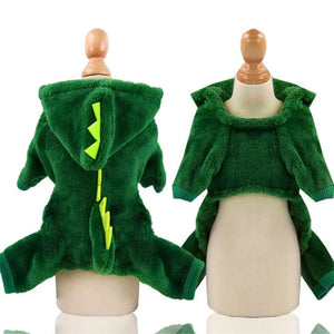 Planet Gates Green Dog Cat Clothes Funny Dinosaur Shape Autumn And Winter Warm Plush Coat Cute Quirky Pet Hooded Clothes