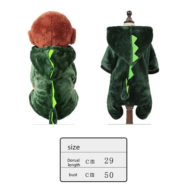 Planet Gates Green Dog Cat Clothes Funny Dinosaur Shape Autumn And Winter Warm Plush Coat Cute Quirky Pet Hooded Clothes