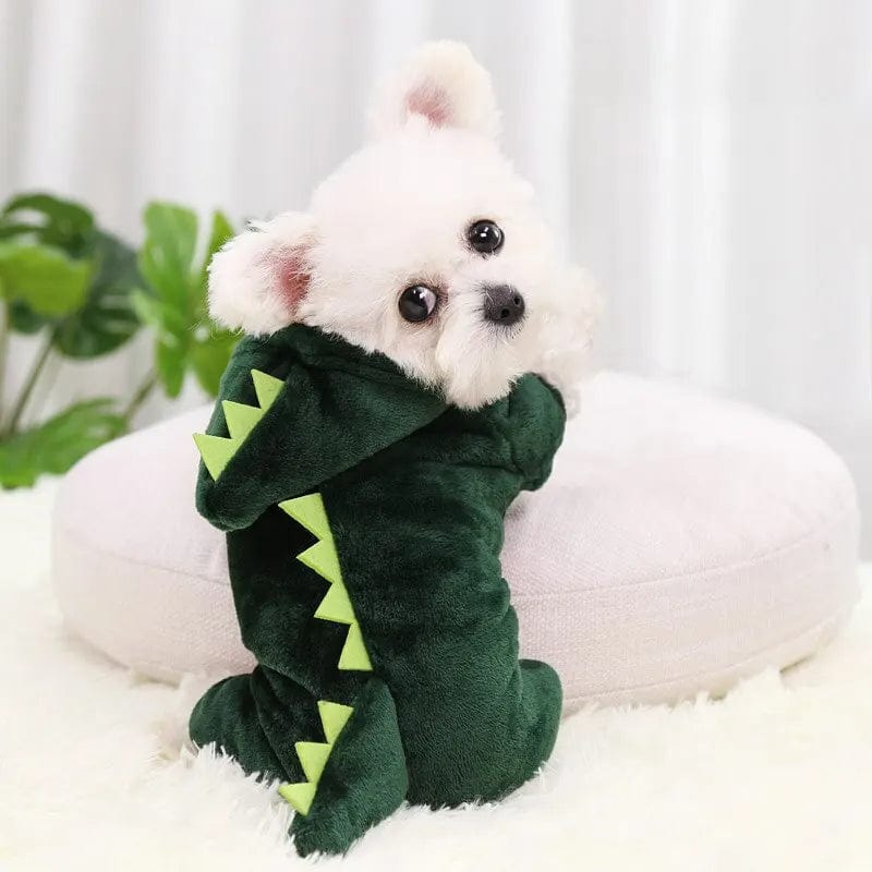 Planet Gates Green Dog Cat Clothes Funny Dinosaur Shape Autumn And Winter Warm Plush Coat Cute Quirky Pet Hooded Clothes