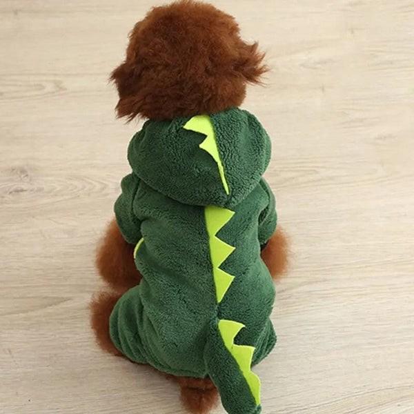 Planet Gates Green Dog Cat Clothes Funny Dinosaur Shape Autumn And Winter Warm Plush Coat Cute Quirky Pet Hooded Clothes
