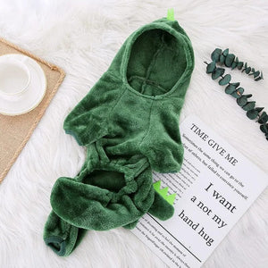 Planet Gates Green Dog Cat Clothes Funny Dinosaur Shape Autumn And Winter Warm Plush Coat Cute Quirky Pet Hooded Clothes