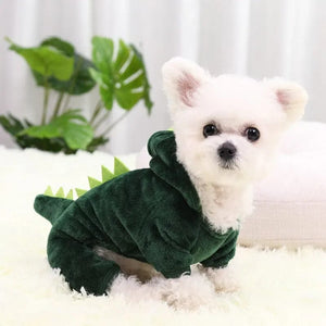 Planet Gates Green Dog Cat Clothes Funny Dinosaur Shape Autumn And Winter Warm Plush Coat Cute Quirky Pet Hooded Clothes