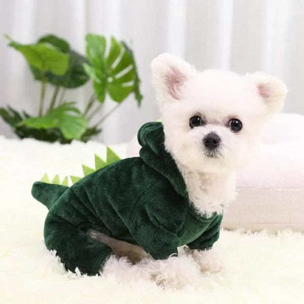 Planet Gates Green Dog Cat Clothes Funny Dinosaur Shape Autumn And Winter Warm Plush Coat Cute Quirky Pet Hooded Clothes