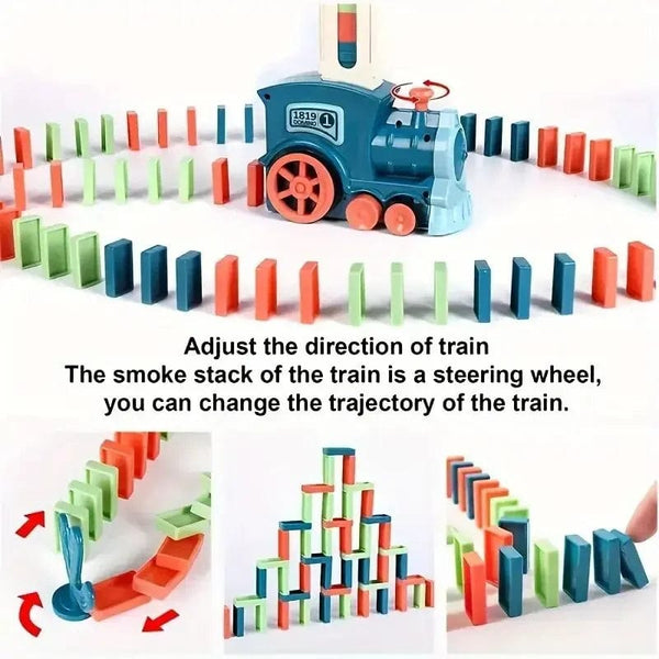 Planet Gates Green Dominoes Train Fun Automatic Placement Stand-Up Electric Train Educational Children'S Toy Car Kids Games Domino Train Toys, Gami
