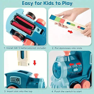 Planet Gates Green Dominoes Train Fun Automatic Placement Stand-Up Electric Train Educational Children'S Toy Car Kids Games Domino Train Toys, Gami