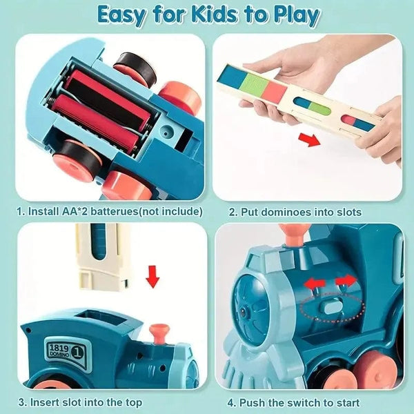 Planet Gates Green Dominoes Train Fun Automatic Placement Stand-Up Electric Train Educational Children'S Toy Car Kids Games Domino Train Toys, Gami