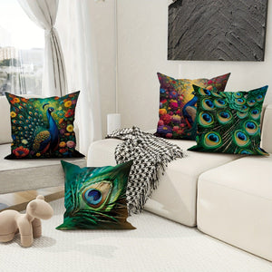 Planet Gates Green Emerald Green 4pcs, Peacock Feather Animal Floral Botanical Green Emerald Green Polyester Throw Pillow Covers, Elegant Pillow Covers, Decorative Cushion Covers 45×45Cm/18 "X18", Suitable For Living Room Bedroom Sofa Bed Decoration