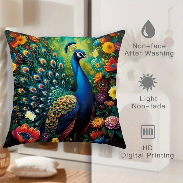 Planet Gates Green Emerald Green 4pcs, Peacock Feather Animal Floral Botanical Green Emerald Green Polyester Throw Pillow Covers, Elegant Pillow Covers, Decorative Cushion Covers 45×45Cm/18 "X18", Suitable For Living Room Bedroom Sofa Bed Decoration