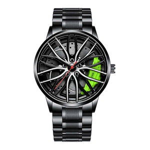 Planet Gates green Fashion Men Sports Watches 3d Car Wheel Stainless Steel Band Wrist Watch Men's Quartz Watch Men's Watches