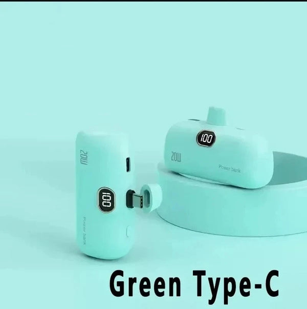 Planet Gates Green for Type-C / 5000mAh Mini Power Bank 2000/5000mAh Built Cable Portable Mobile Charger Fast Charger Spare Battery Capsule Power bank For iPhone Type-C