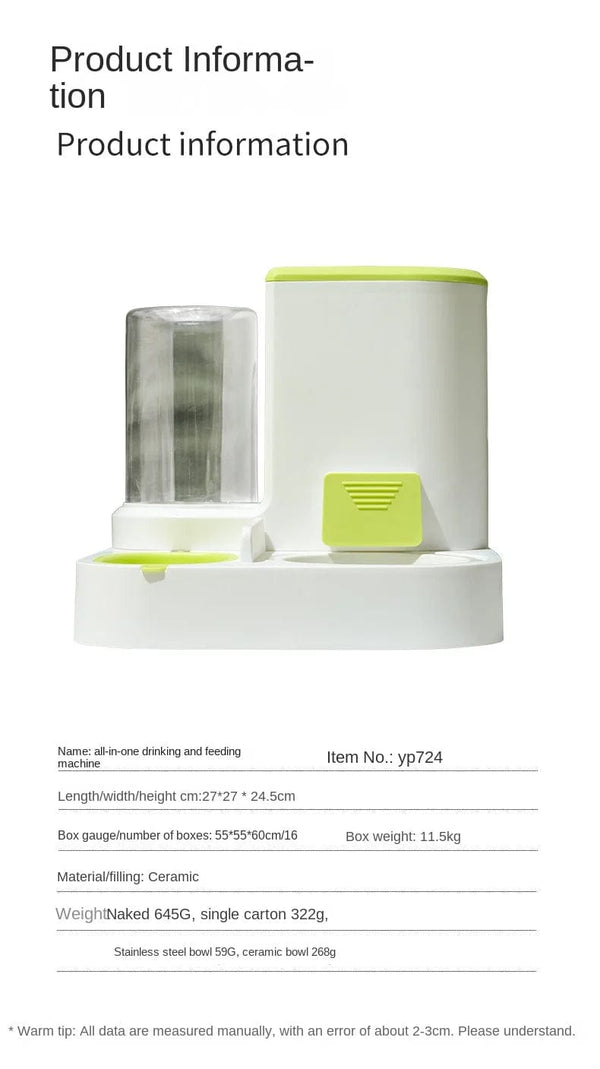 Planet Gates Green foundation / Water feeder Automatic Cat Feeding and Water Feeding Device, Dog Bowl, Cat Basin, 2-in-1 Water Dispenser, Cat Bowl, Pet Supplies