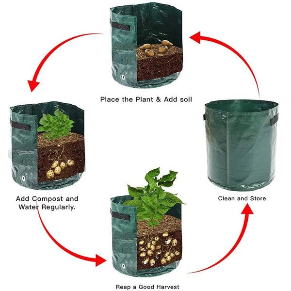Planet Gates Green Grow Bag / 25x22cm    3 gallons Potato Grow Bags PE Vegetable Planter Growing Bag DIY Fabric Grow Pot Outdoor Garden Pots Garden Tools Veget Garden 1-12 Gallons