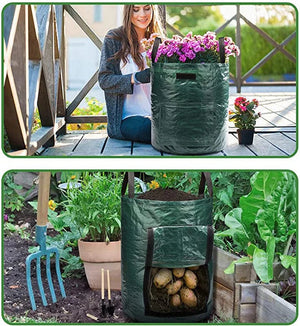 Planet Gates Green Grow Bag / 25x22cm    3 gallons Potato Grow Bags PE Vegetable Planter Growing Bag DIY Fabric Grow Pot Outdoor Garden Pots Garden Tools Veget Garden 1-12 Gallons