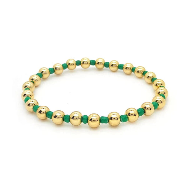 Planet Gates Green KKBEAD 18 K Gold Beads Bracelets Y2k Gold Plated Beaded Stretch Bracelet Jewelry for Women Accessories Pulseras Mujer Moda