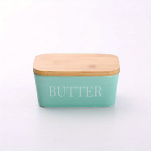 Planet Gates Green (letter Without Knife) 1set Ceramic Butter Dish With Bamboo Lid And Knife, Large Butter Keeper Container For Counter, Airtight Butter Holder With Cover For Kitchen