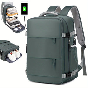 Planet Gates Green Men's Travel Backpack, Waterproof Computer Backpack, With Shoe Compartment, Computer Carry-on Backpack
