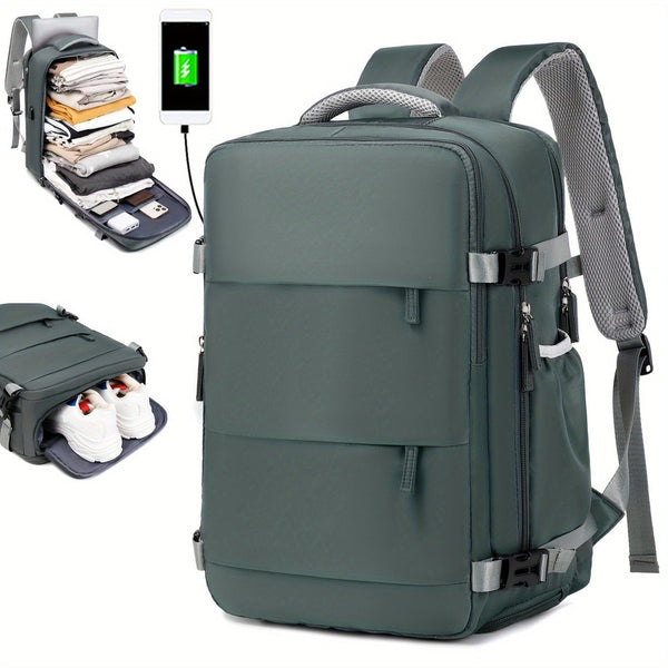Planet Gates Green Men's Travel Backpack, Waterproof Computer Backpack, With Shoe Compartment, Computer Carry-on Backpack