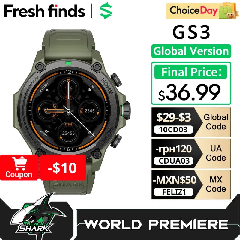 Planet Gates Green / Mexico [World Premiere]Blackshark GS3 Smart Watch Global Version 1.43"AMOLED Display 5ATM 21 Day Battery Life GPS Satellite Positioning
