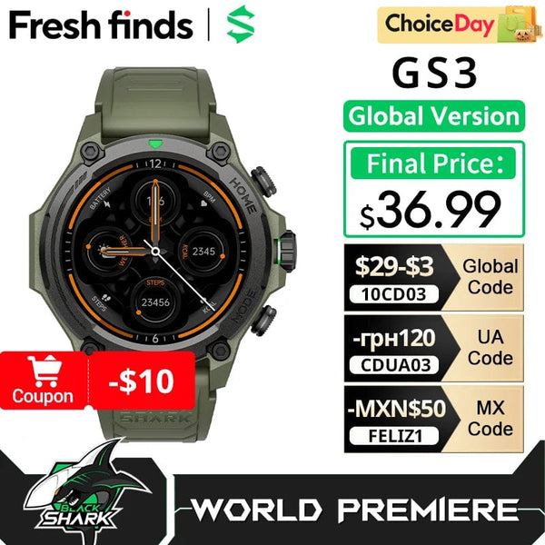 Planet Gates Green / Mexico [World Premiere]Blackshark GS3 Smart Watch Global Version 1.43"AMOLED Display 5ATM 21 Day Battery Life GPS Satellite Positioning