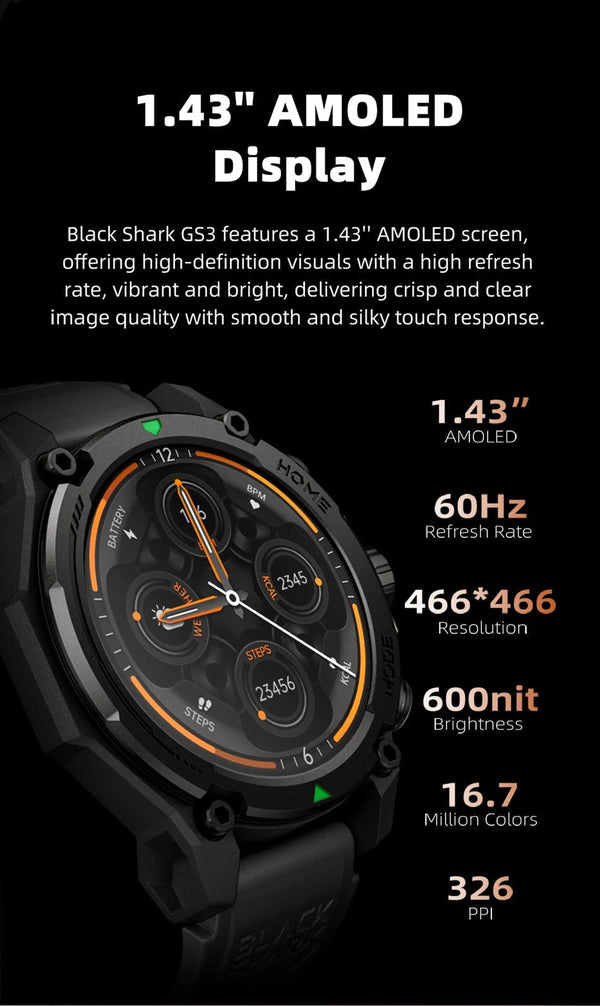 Planet Gates Green / Mexico [World Premiere]Blackshark GS3 Smart Watch Global Version 1.43"AMOLED Display 5ATM 21 Day Battery Life GPS Satellite Positioning