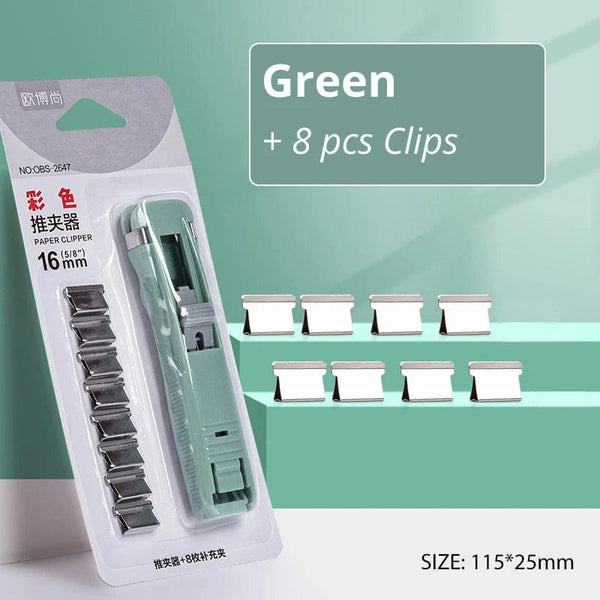 Planet Gates Green Mini Traceless Reusable Hand Clamp Push Stapler Paper Book File Office School Student Binder Binding Tools Supplies Accessories