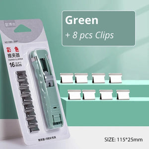 Planet Gates Green Mini Traceless Reusable Hand Clamp Push Stapler Paper Book File Office School Student Binder Binding Tools Supplies Accessories