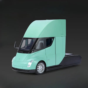 Planet Gates Green New 1/24 Tesla Semi Trailer Truck Alloy Diecast Car Model with Sound and Light Pull Back Truck Vehicle Model Boy Collection Gift