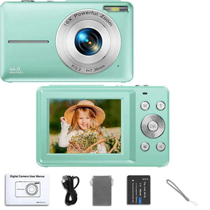 Planet Gates Green No Card HD 1080P 2.4 inch digital Camera Rechargeable Cameras with 16x Zoom Compact Camera 44MP Cameras for kids Beginner Camera