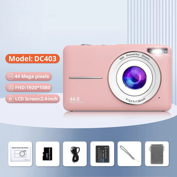 Planet Gates Green No Card HD 1080P 2.4 inch digital Camera Rechargeable Cameras with 16x Zoom Compact Camera 44MP Cameras for kids Beginner Camera