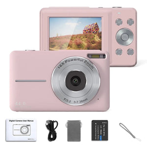 Planet Gates Green No Card HD 1080P 2.4 inch digital Camera Rechargeable Cameras with 16x Zoom Compact Camera 44MP Cameras for kids Beginner Camera