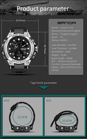 Planet Gates green / No SANDA G Style Men Digital Watch Date Military Sports Watches Waterproof Electronic Wristwatch Mens Clock Orologio da uomo 739