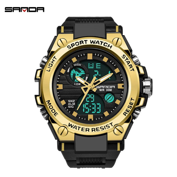 Planet Gates green / No SANDA G Style Men Digital Watch Date Military Sports Watches Waterproof Electronic Wristwatch Mens Clock Orologio da uomo 739