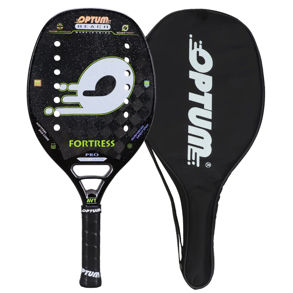 Planet Gates Green OPTUM FORTRESS 18K Carbon Fiber Rough Surface 14 Holes Beach Tennis Racket With Cover Bag