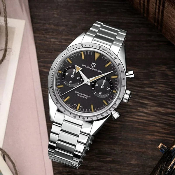 Planet Gates Green PAGANI DESIGN 2023 Mens watches Moon Quartz  Watch men speed Sport waterproof Chronograph AR Sapphire VK64 Steel Retro Luminous