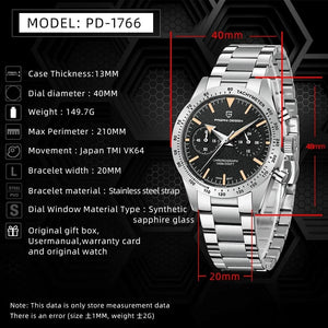Planet Gates Green PAGANI DESIGN 2023 Mens watches Moon Quartz  Watch men speed Sport waterproof Chronograph AR Sapphire VK64 Steel Retro Luminous