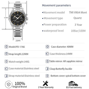 Planet Gates Green PAGANI DESIGN 2023 Mens watches Moon Quartz  Watch men speed Sport waterproof Chronograph AR Sapphire VK64 Steel Retro Luminous