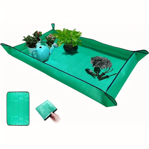 Planet Gates Green PE Portable Gardening Mat 1pc Large Plant Potting Mat, Thickened Waterproof Potting Mat For Indoor Plant Transplantation And Control Dirty, Foldable Indoor Succulent Potting Mat, Portable Gardening Mat Green