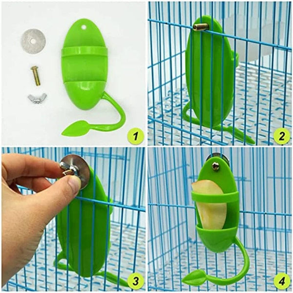 Planet Gates Green Pet Parrot Feeder Hanging Cage Fruit Vegetable Container Feeding Cup Cuttlebone Stand Holder Pet Cage Accessories Pet Supplies