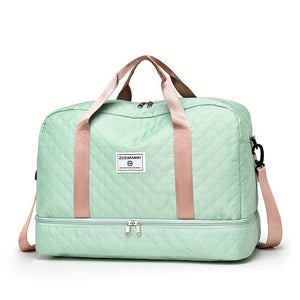 Planet Gates Green Pink Lightweight Argyle Pattern Luggage Bag, Large Capacity Travel Duffle Bag, Portable Overnight Bag