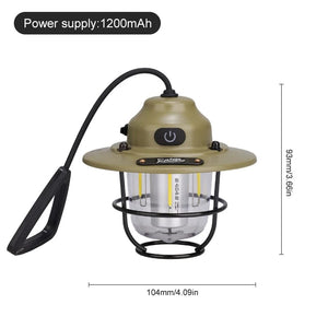 Planet Gates Green Portable Camping Lanterns Retro Hanging Tent Lamp Waterproof Dimmable Camping Light 1200mAh for Hiking Fishing Emergency Lantern