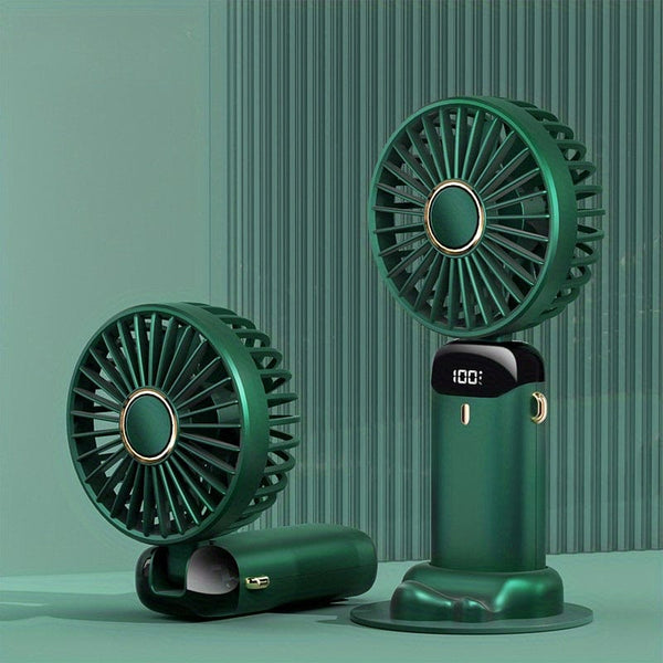 Planet Gates Green Portable Mini USB Fan LED Digital Display 5 Speeds 21hrs Battery Life Quiet Operation Ideal for Summer Travel and Household Use