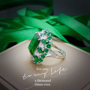 Planet Gates green / resizable Luxury 100% 18 K White Gold Rings for Women Created Natural Emerald Gemstone Diamond Wedding Engagement Ring Fine Jewelry Gold
