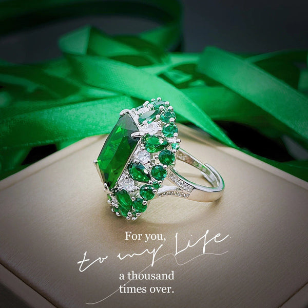 Planet Gates green / resizable Luxury 100% 18 K White Gold Rings for Women Created Natural Emerald Gemstone Diamond Wedding Engagement Ring Fine Jewelry Gold