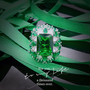 Planet Gates green / resizable Luxury 100% 18 K White Gold Rings for Women Created Natural Emerald Gemstone Diamond Wedding Engagement Ring Fine Jewelry Gold