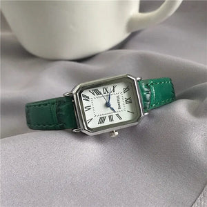 Planet Gates green Retro Watches Classic Casual Quartz Dial Leather Strap Band Rectangle Clock Fashionable Wrist Watches for Women Wrist Watch