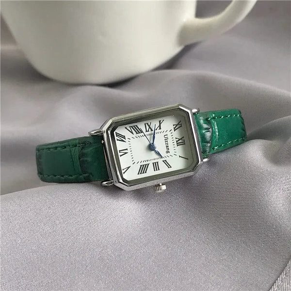 Planet Gates green Retro Watches Classic Casual Quartz Dial Leather Strap Band Rectangle Clock Fashionable Wrist Watches for Women Wrist Watch