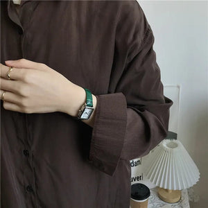 Planet Gates green Retro Watches Classic Casual Quartz Dial Leather Strap Band Rectangle Clock Fashionable Wrist Watches for Women Wrist Watch