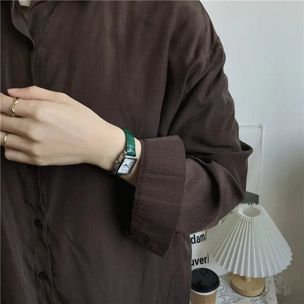 Planet Gates green Retro Watches Classic Casual Quartz Dial Leather Strap Band Rectangle Clock Fashionable Wrist Watches for Women Wrist Watch