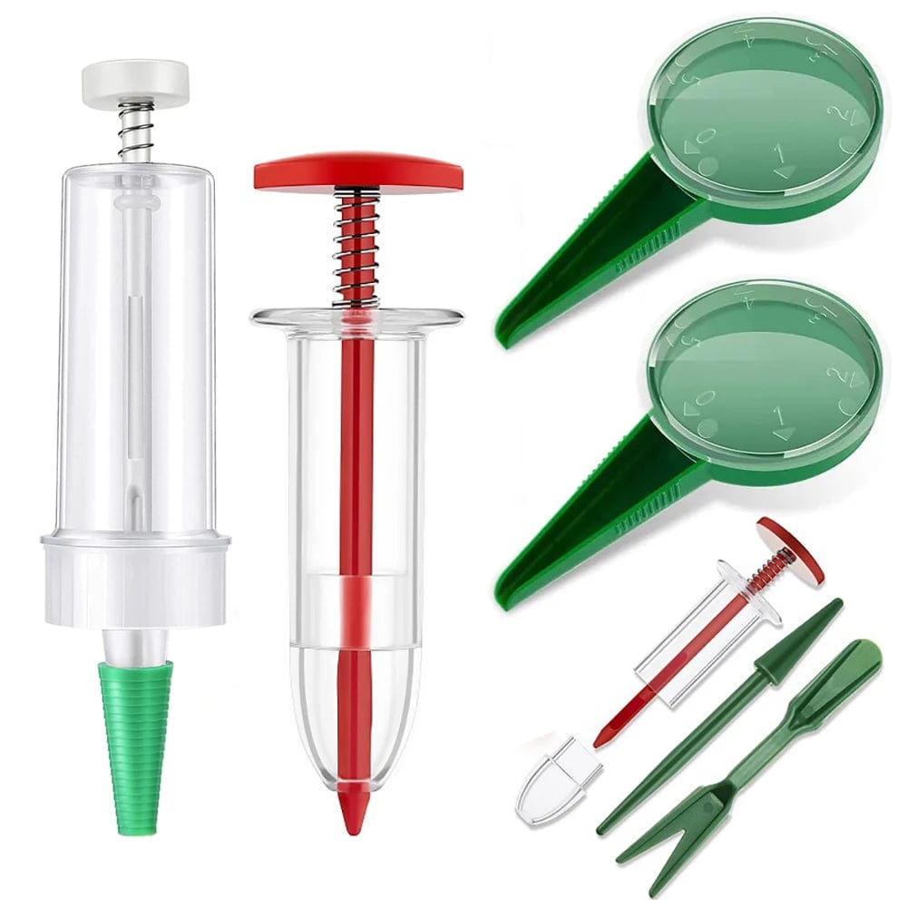 Planet Gates Green Seeder Set A Mini Sowing Seed Dispenser Manual Sower Seed Spreader Handheld Seed Planter Tool 5 Different Settings Hand Seeder with 2 Transpl